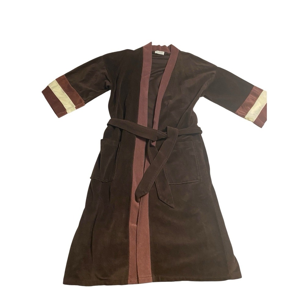 Van Heusen Vintage Mens Robe One Size Brown Velour Belted Wrap Loungewear